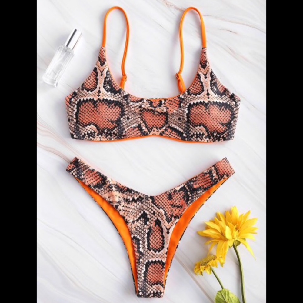 BRAND NEW reversible orange snakeskin bikini